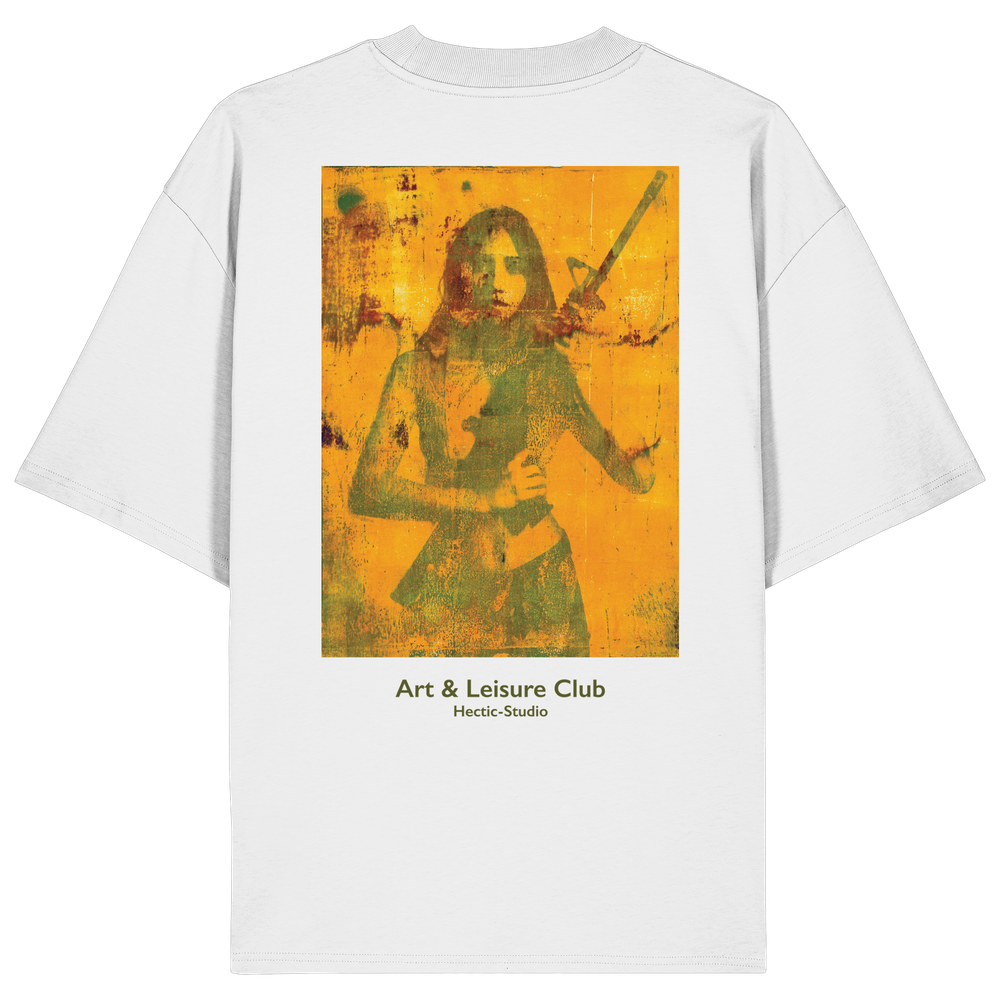 Monoprint Gun Girl Green - Boxy Cut - Organic Oversize Shirt