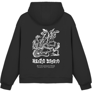 Ritter Drache Hoodie | Europäischer Holzschnitt Pullover | Mittelalter Kunst | Wearable Art | Heavy Oversize - Fluffy Boxcut Hoodie