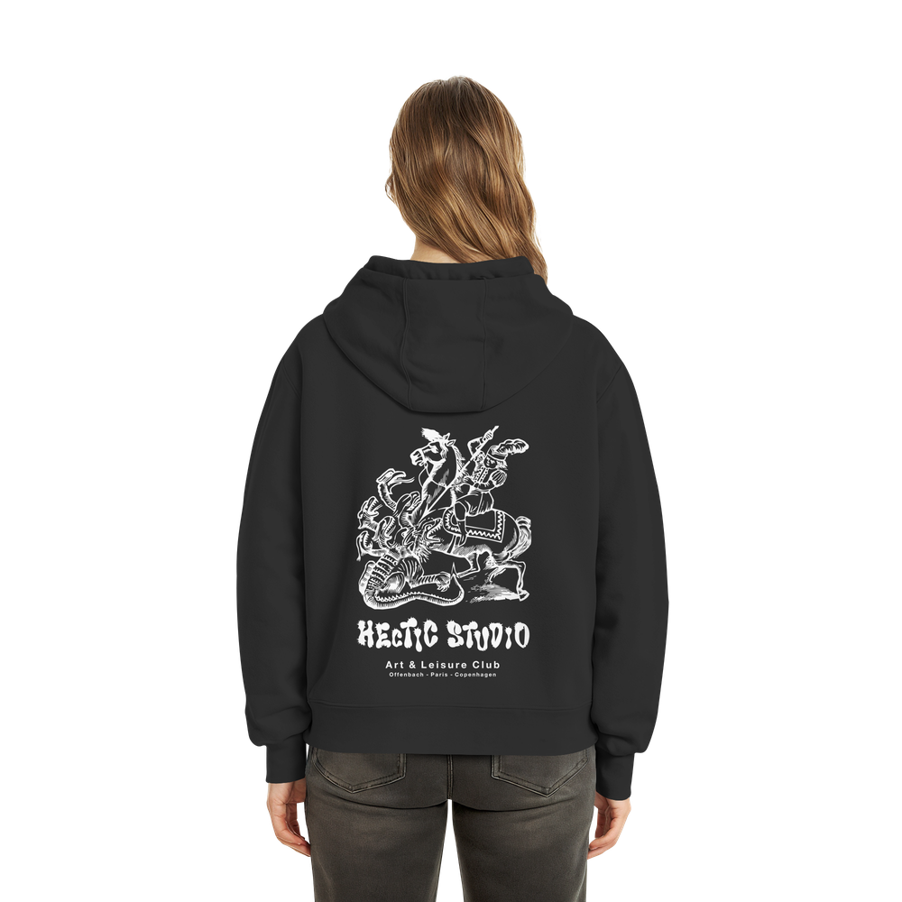 Ritter Drache Hoodie | Europäischer Holzschnitt Pullover | Mittelalter Kunst | Wearable Art | Heavy Oversize - Fluffy Boxcut Hoodie – Bild 5