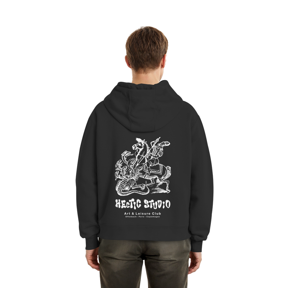 Ritter Drache Hoodie | Europäischer Holzschnitt Pullover | Mittelalter Kunst | Wearable Art | Heavy Oversize - Fluffy Boxcut Hoodie – Bild 4