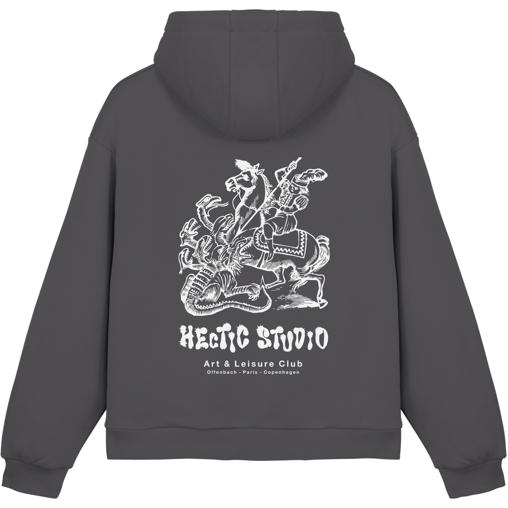 Ritter Drache Hoodie | Europäischer Holzschnitt Pullover | Mittelalter Kunst | Wearable Art | Heavy Oversize - Fluffy Boxcut Hoodie – Bild 7