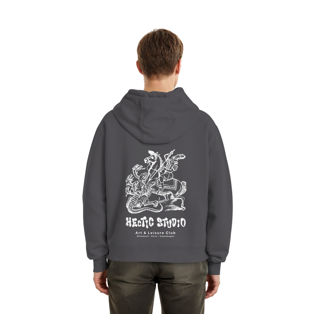 Ritter Drache Hoodie | Europäischer Holzschnitt Pullover | Mittelalter Kunst | Wearable Art | Heavy Oversize - Fluffy Boxcut Hoodie – Bild 8