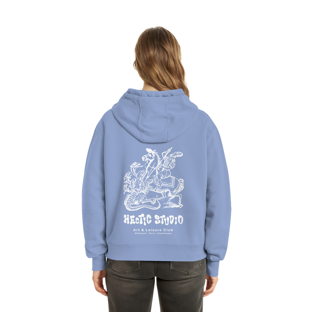 Ritter Drache Hoodie | Europäischer Holzschnitt Pullover | Mittelalter Kunst | Wearable Art | Heavy Oversize - Fluffy Boxcut Hoodie – Bild 14