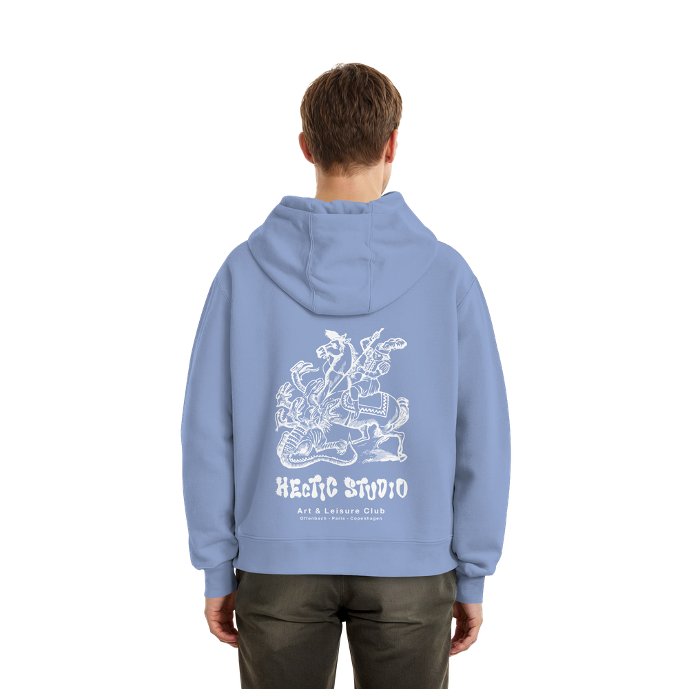 Ritter Drache Hoodie | Europäischer Holzschnitt Pullover | Mittelalter Kunst | Wearable Art | Heavy Oversize - Fluffy Boxcut Hoodie – Bild 12